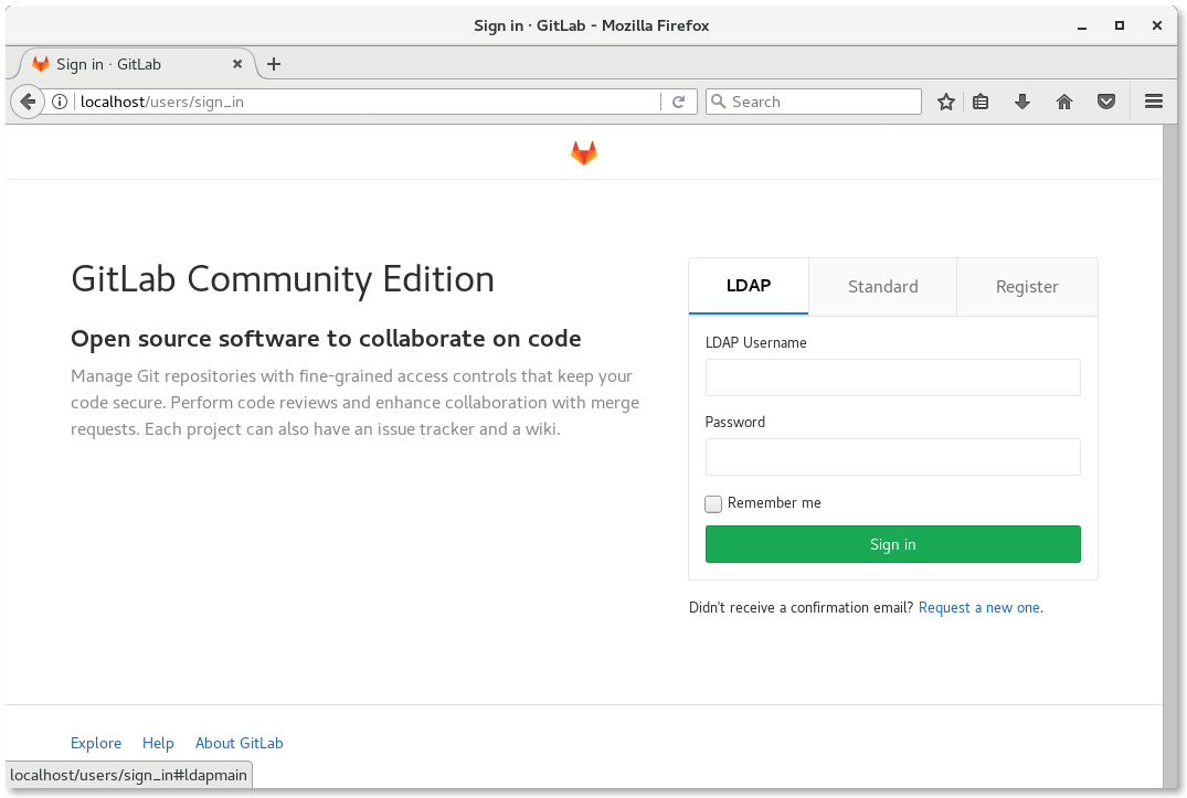 成功集成 LDAP 后的 GitLab 的登录界面